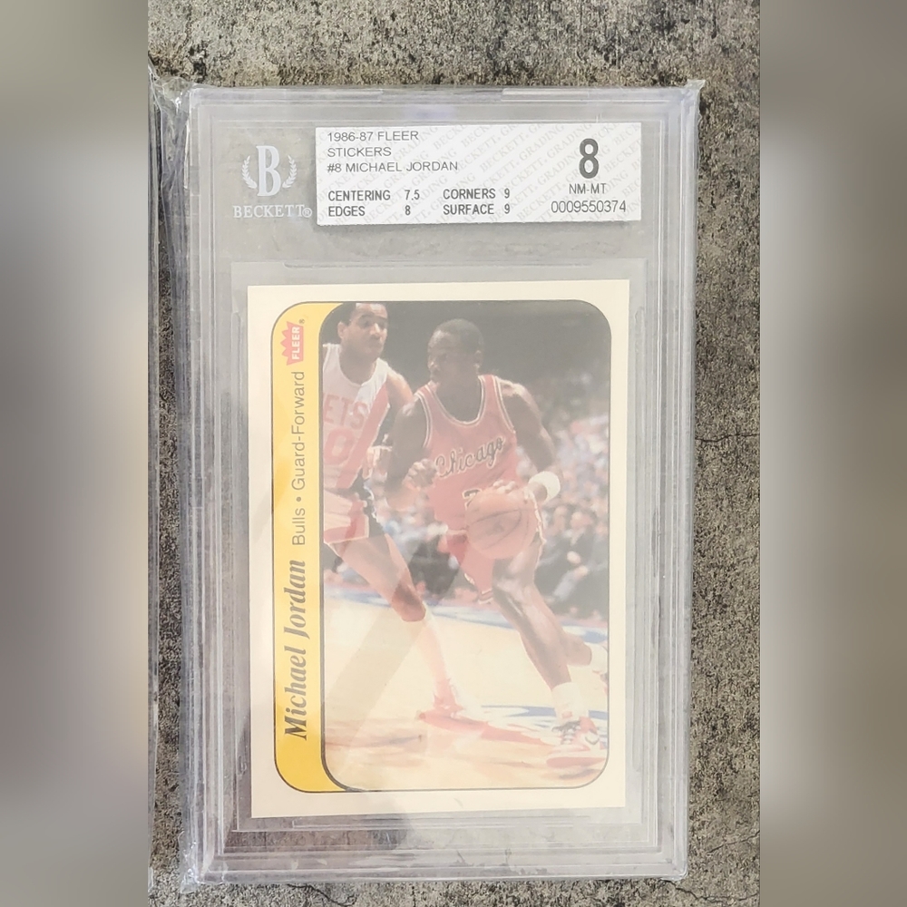 1986-87 Fleer Sticker Michael Jordan Rookie BGS 8